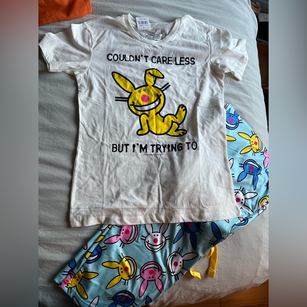 It's Happy Bunny Couldn't Care Less Women's Short Sleeve Tee & Lounge Pants Set